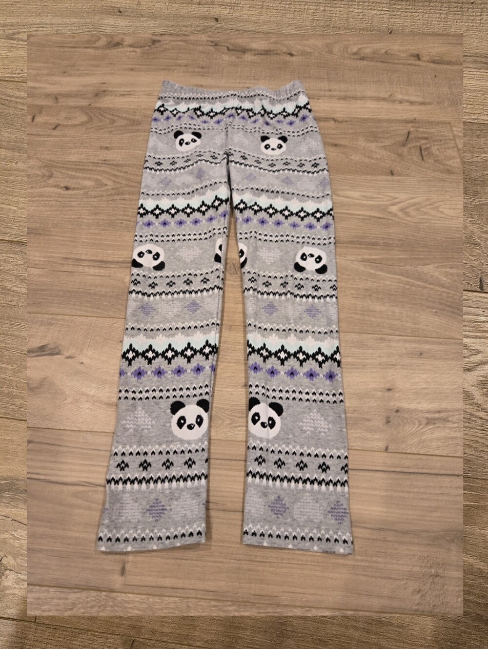 🌻 EUC SO Cozy Leggings Grey Purple Pandas Geoprint Leggings Size 7